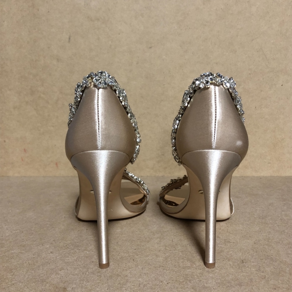 Badgley Mischka Rose Blush Satin Crystal-Strap Stilettos - Picture 7 of 8